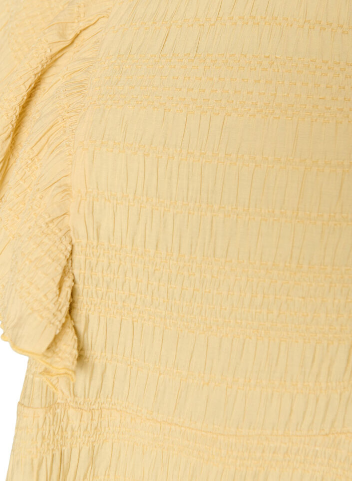 Blouse with smocked texture and ruffle sleeves, Yellow, Packshot image number 2