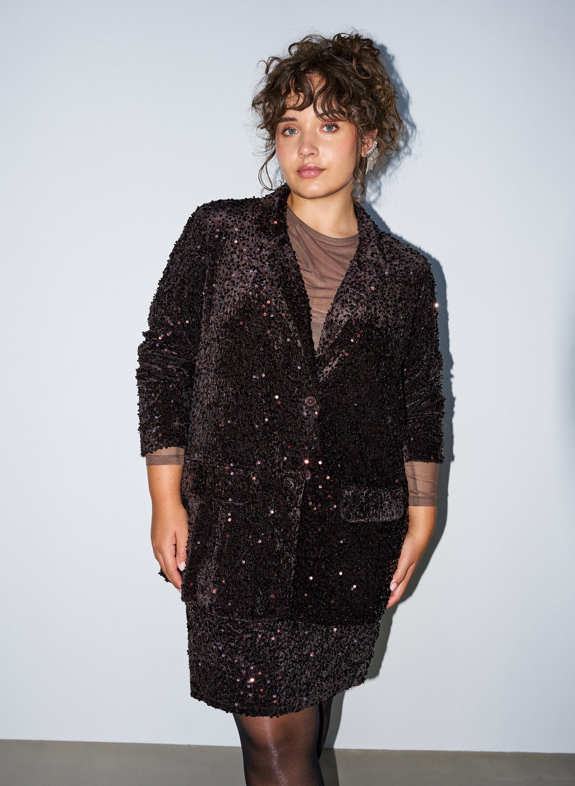 ZizzifashionSequin blazer, Brown, Model image number 0