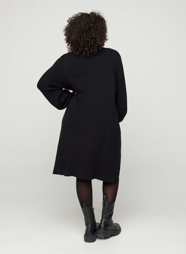 Knitted dress with balloon sleeves, Black, Model image number 1