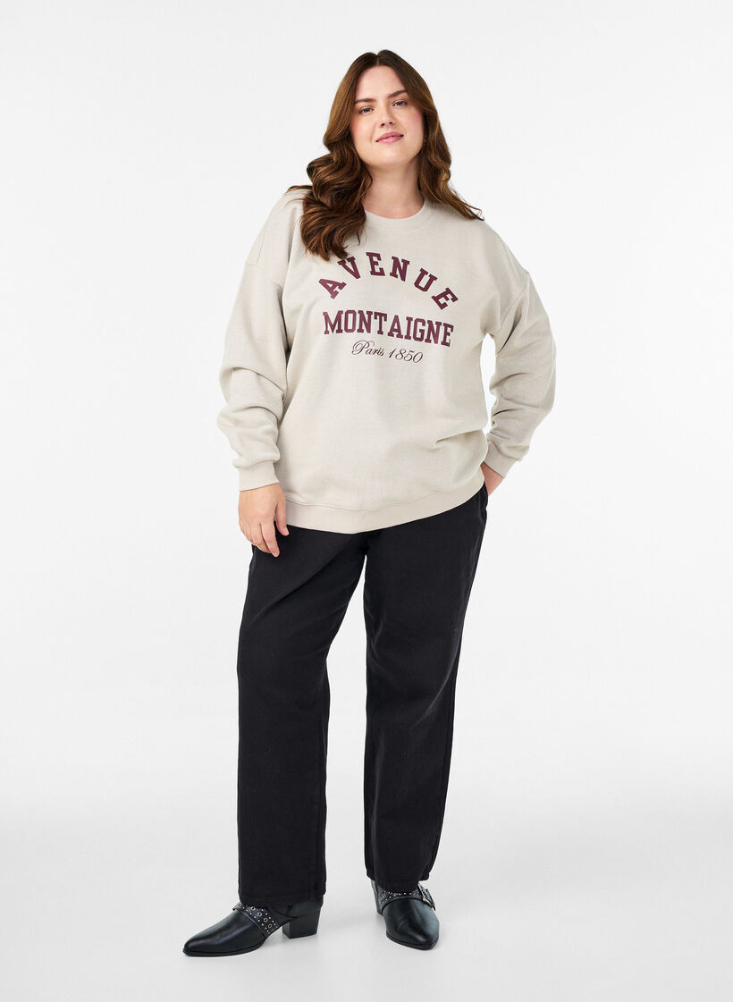 Sweatshirt with front text, Beige, Model image number 1