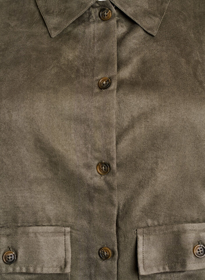 Short faux suede jacket with pockets, Green, Packshot image number 2