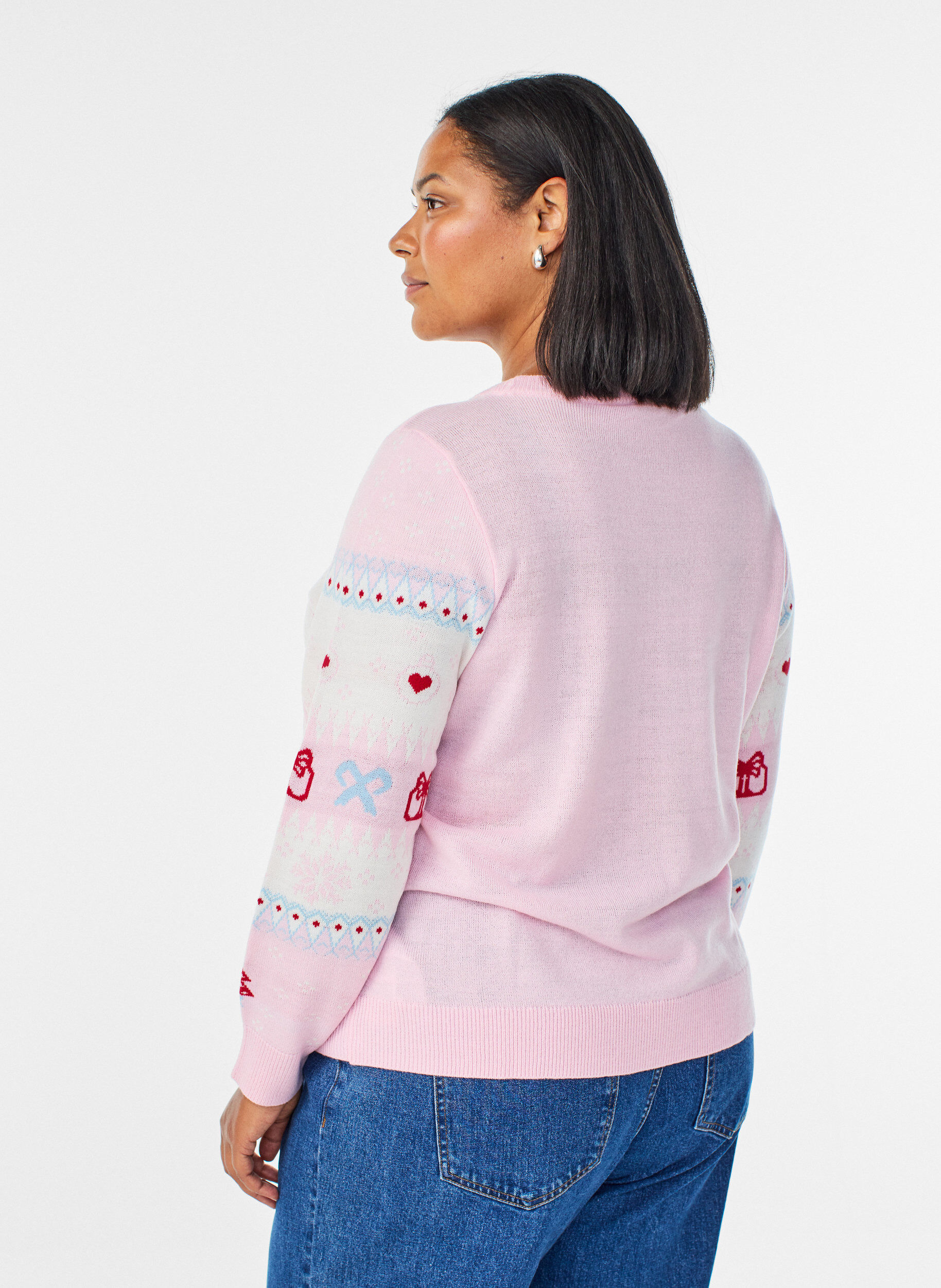 Zizzifashion Knit blouse with Christmas motif, Pink, Model image number 2
