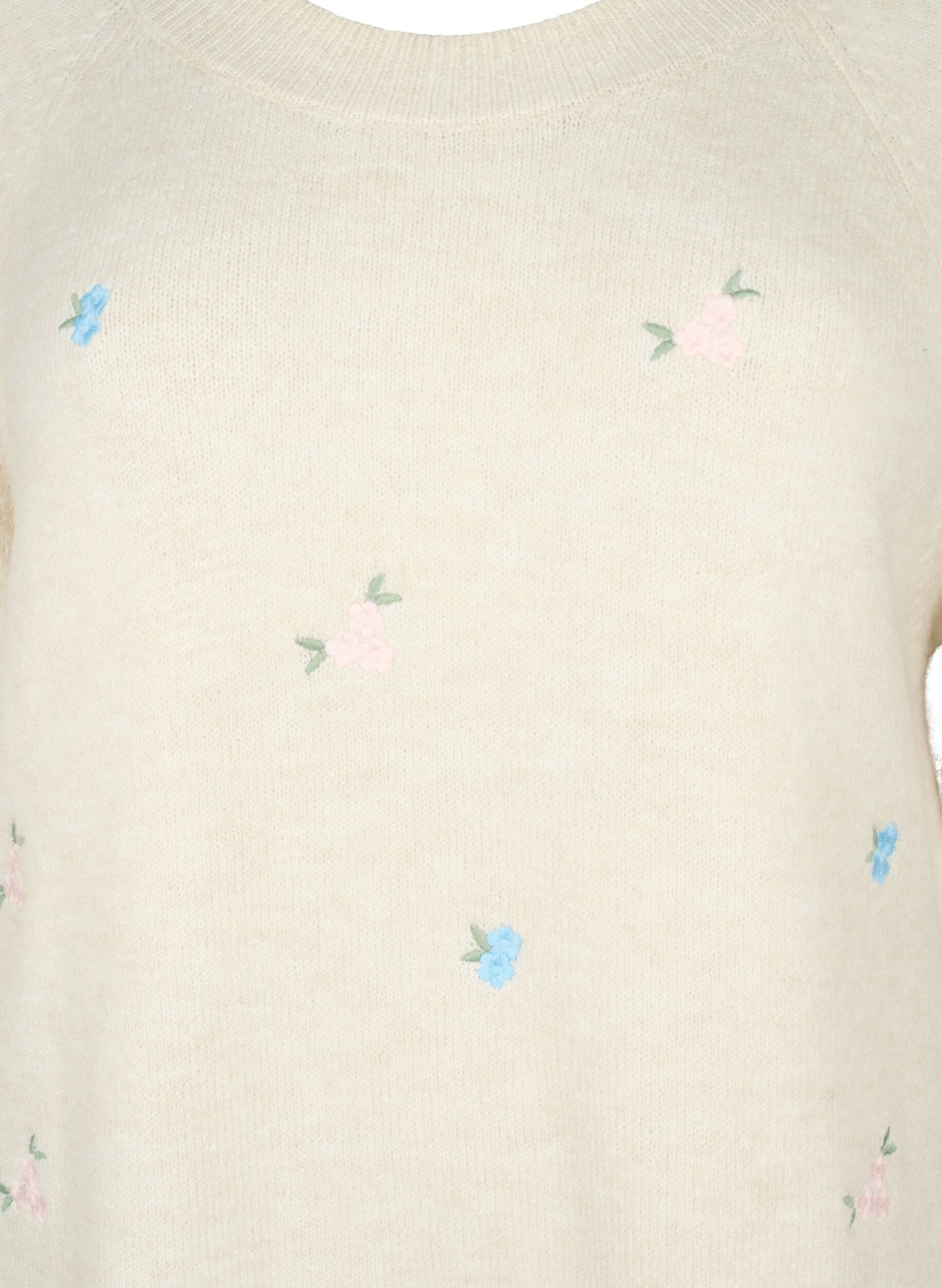 Zizzifashion Knitted sweater with embroidered flowers, Birch Comb, Packshot image number 2