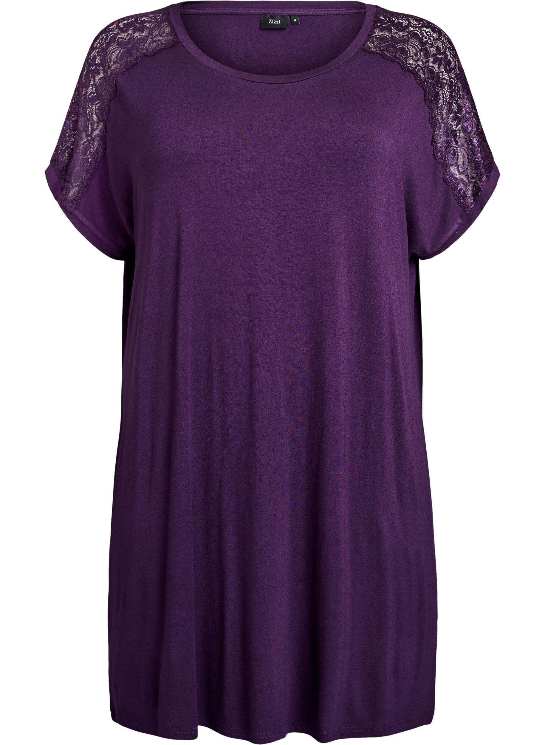 Zizzifashion Viscose nightgown with lace details, Purple, Packshot image number 0