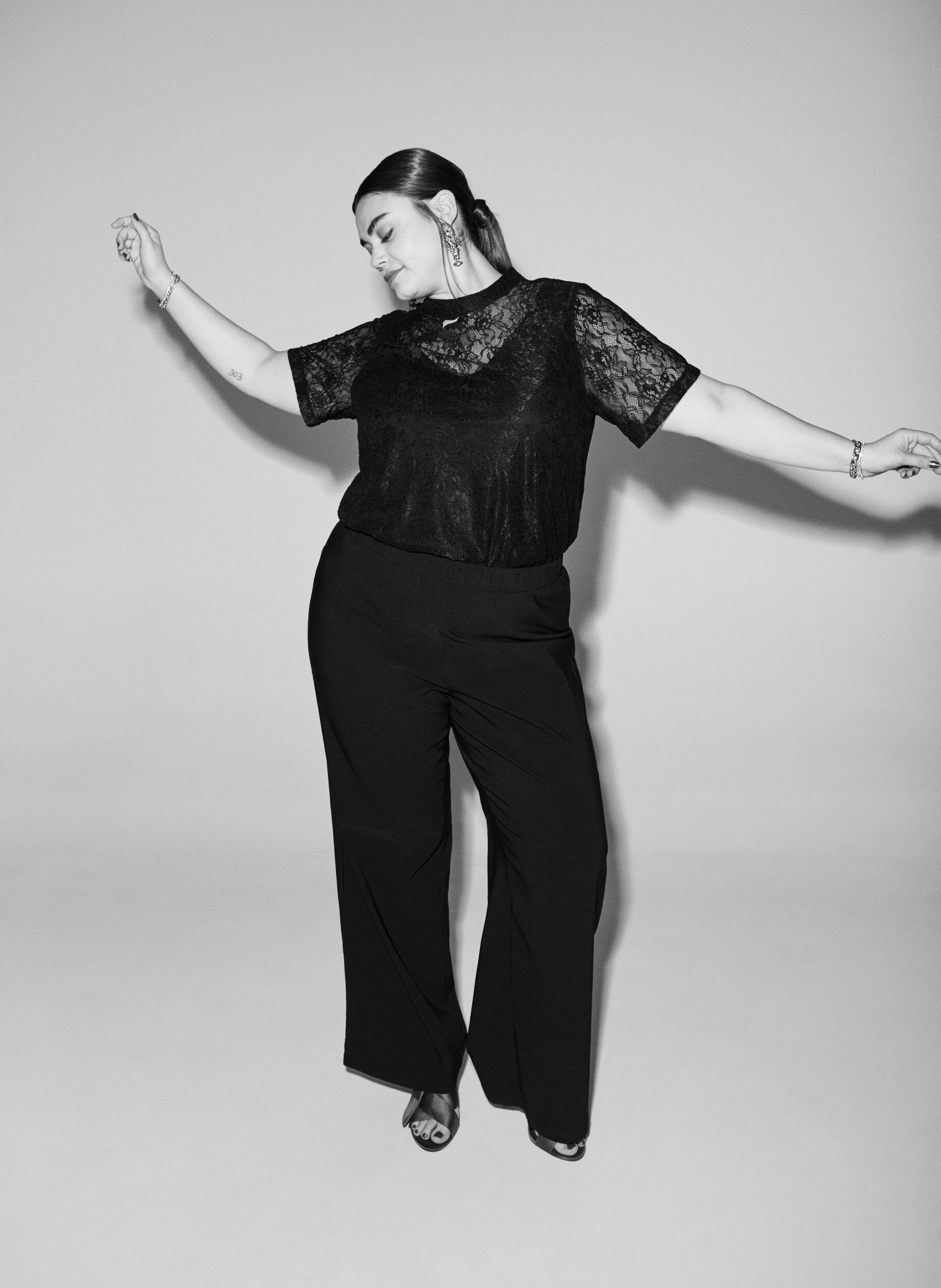 Zizzifashion Wide-leg trousers with elasticated waistband, Black, Image image number 0