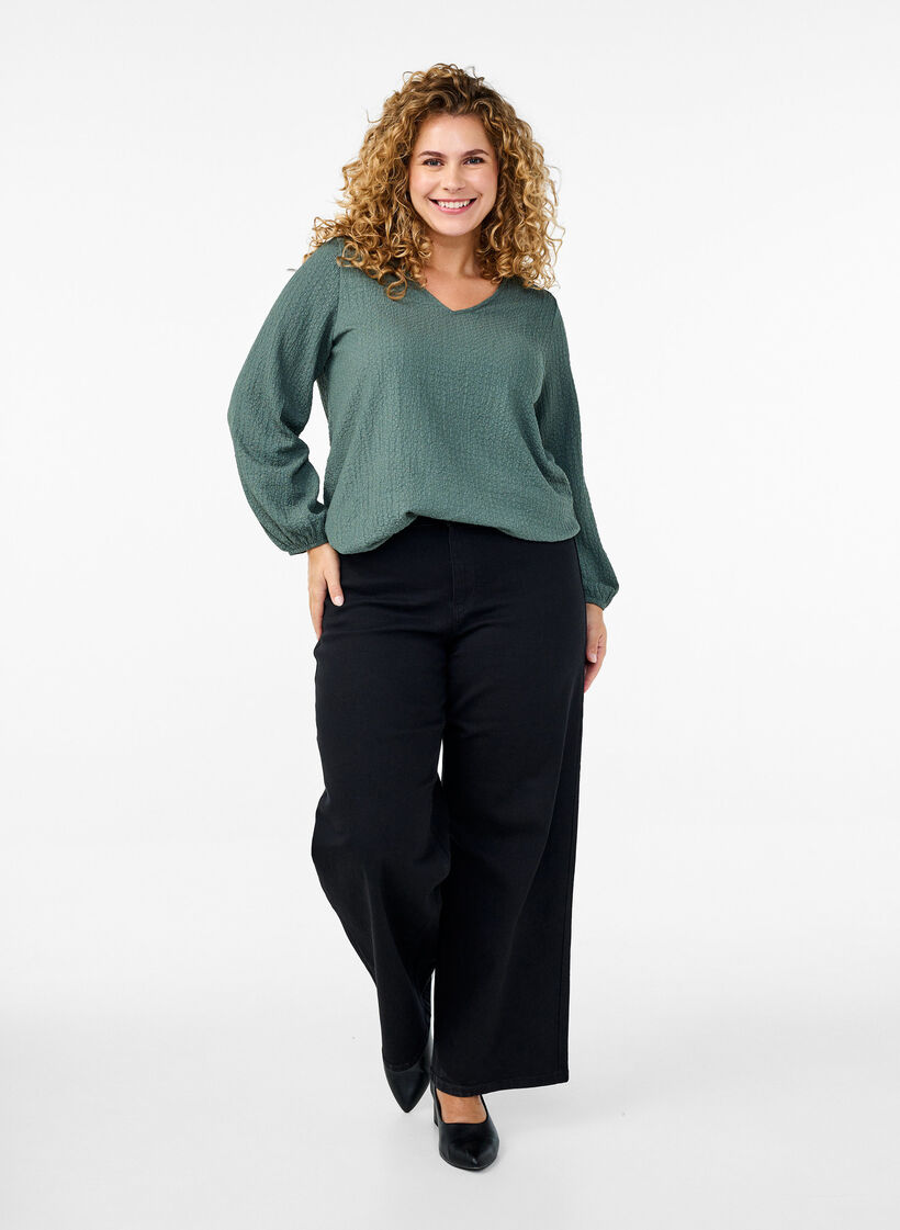 FLASH - Blouse with texture and long sleeves, Balsam Green, Model image number 2