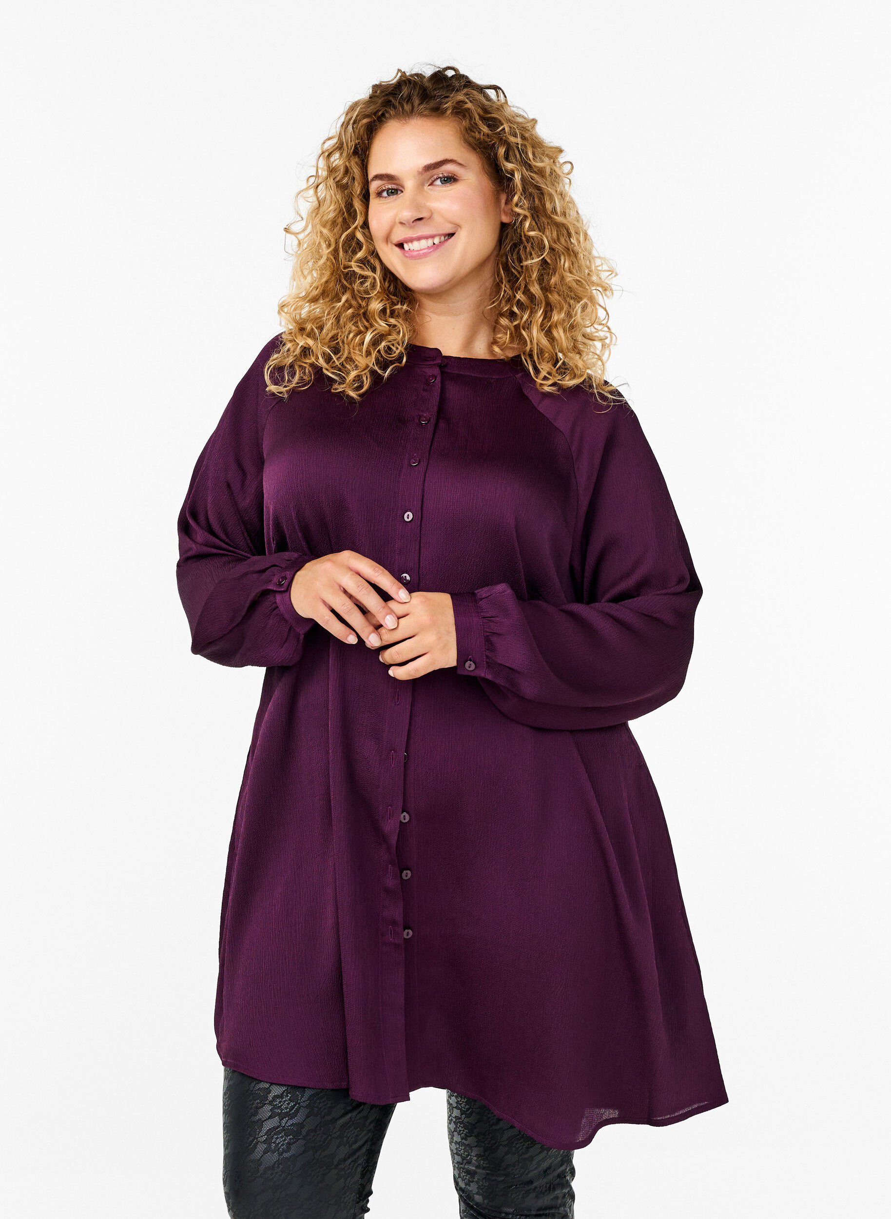 Zizzifashion Long shirt with buttons and long sleeves, Potent Purple, Model image number 0