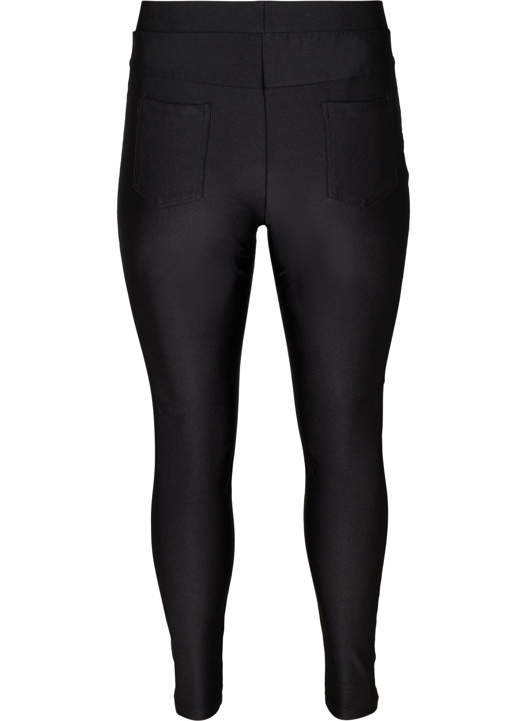 Zizzifashion Shiny leggings with back pockets 7/8 length, Black, Packshot image number 1