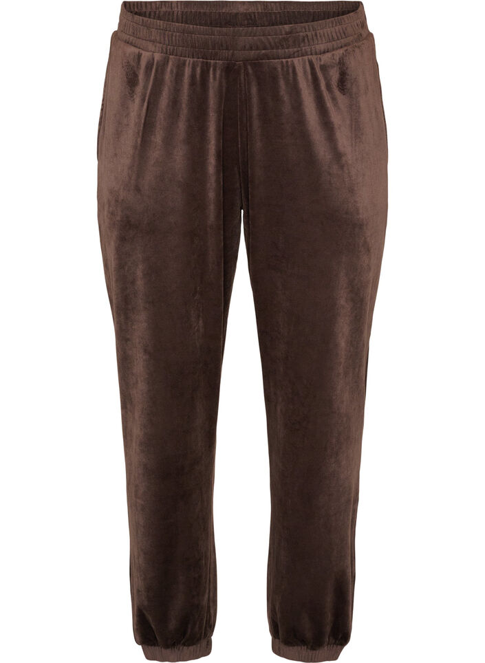 Loose velour trousers, Brown, Packshot image number 0