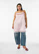 Long satin top with lace edges, Red, Model image number 1