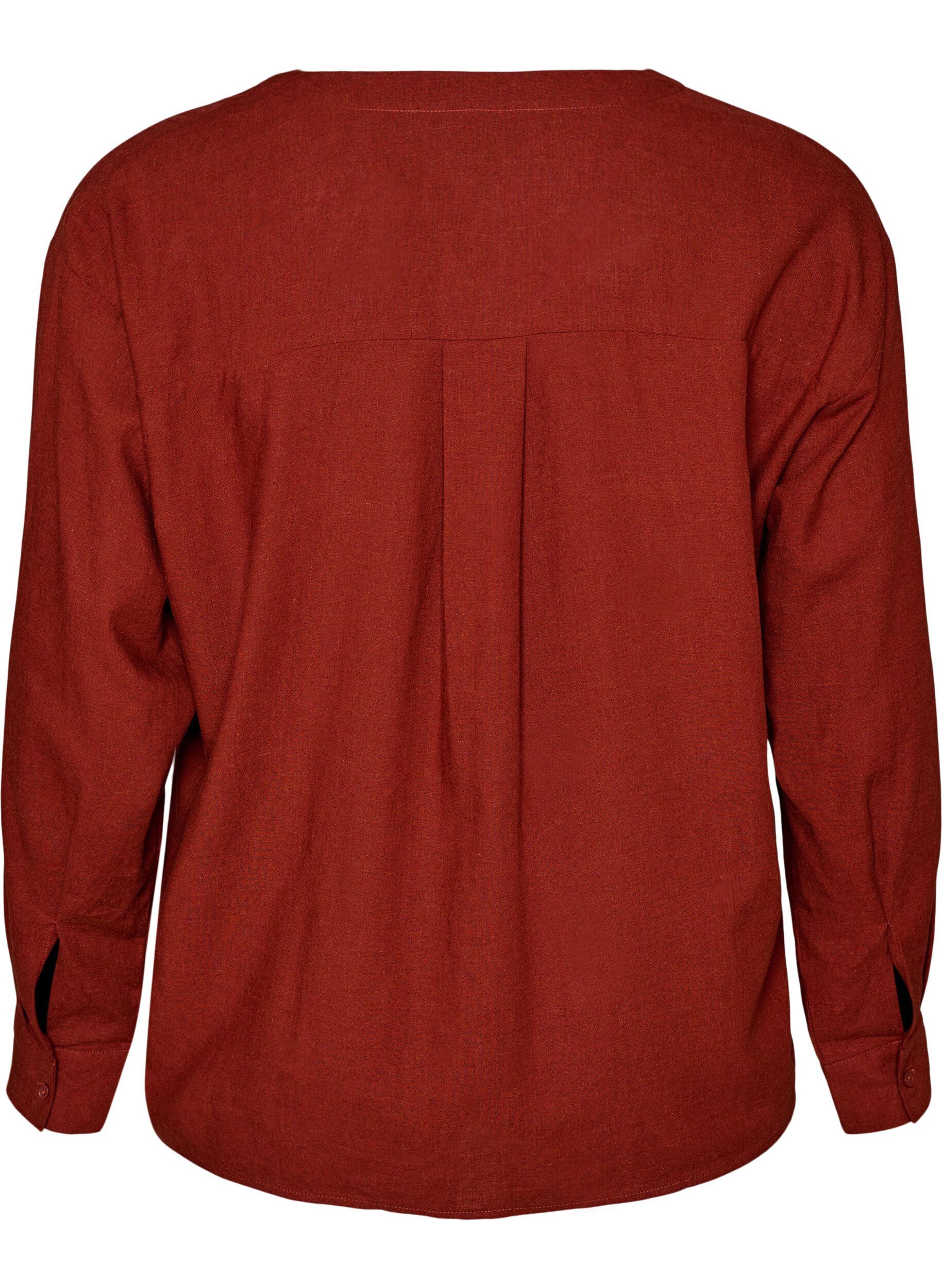 Zizzifashion Blouse in linen and viscose with V-neck, Red, Packshot image number 1