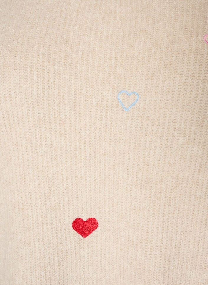 Knitted blouse with hearts and 3/4 sleeves, Beige, Packshot image number 2
