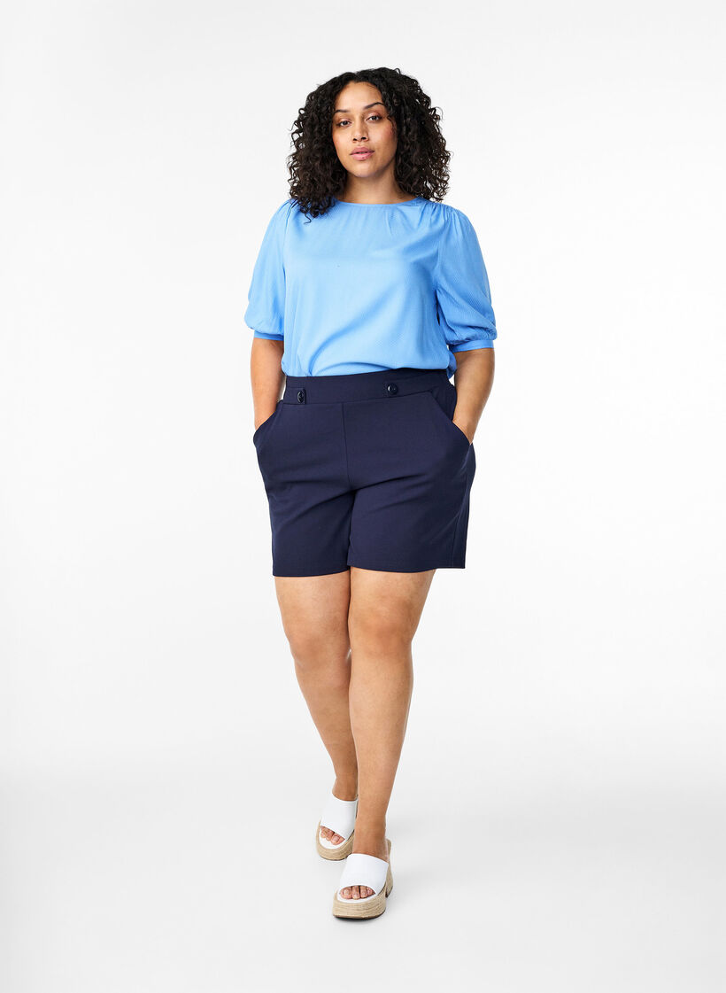 Viscose blouse with 1/2 sleeves, Cornflower Blue, Model image number 2