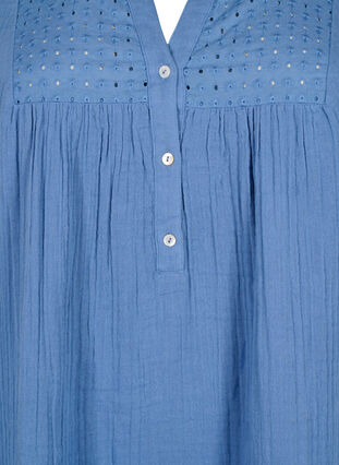 Tunic in cotton with embroidery anglaise, Moonlight Blue, Packshot image number 2