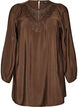 Tunic in viscose with lace detail, Brown, Packshot image number 0