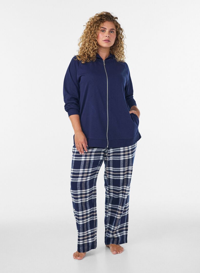 Hooded sweat cardigan with pockets, Blue, Model image number 1
