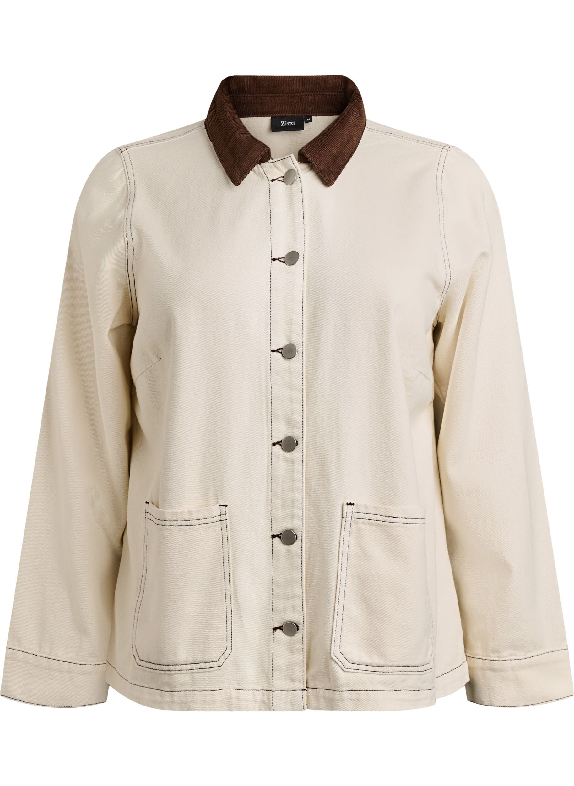 Zizzifashion Coloured denim jacket with contrast collar, Vanilla, Packshot image number 0