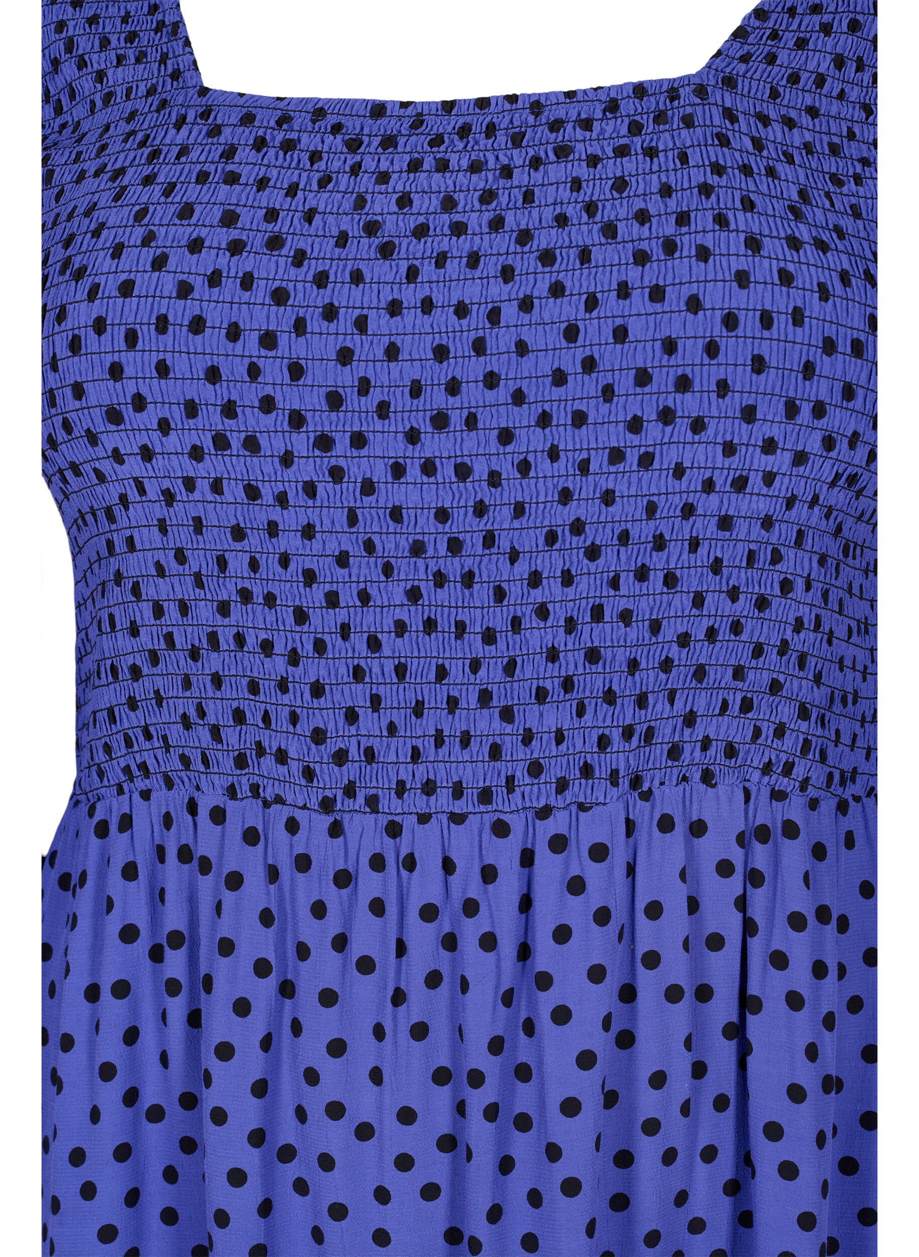 Zizzifashion Polka dotted viscose dress with smock, R.Blue w. Black Dot, Packshot image number 2