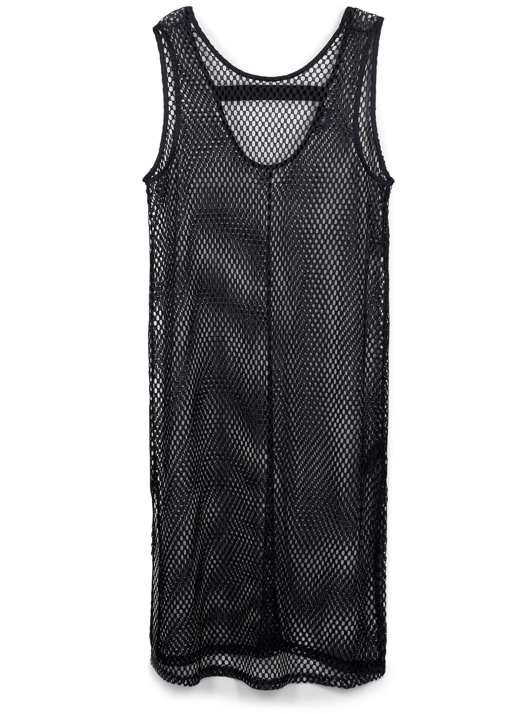 Zizzifashion Sleeveless mesh dress with slit, Black, Packshot image number 0
