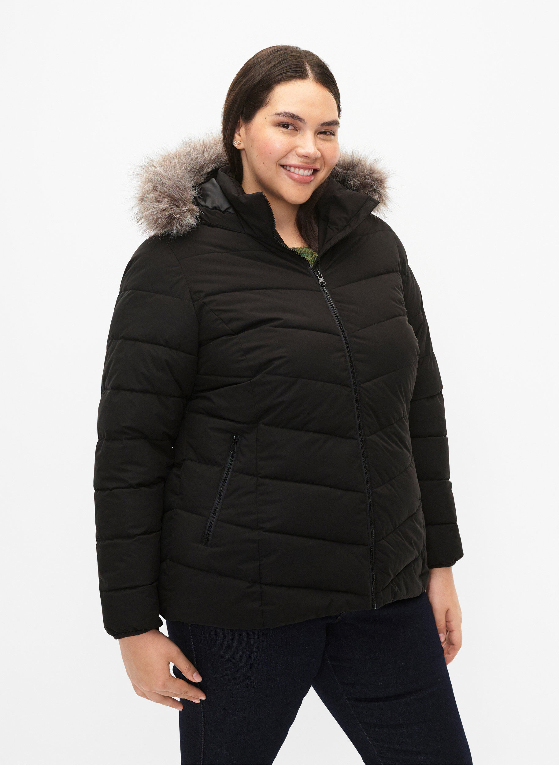 ZizzifashionShort puffer jacket with hood, Black, Model image number 0