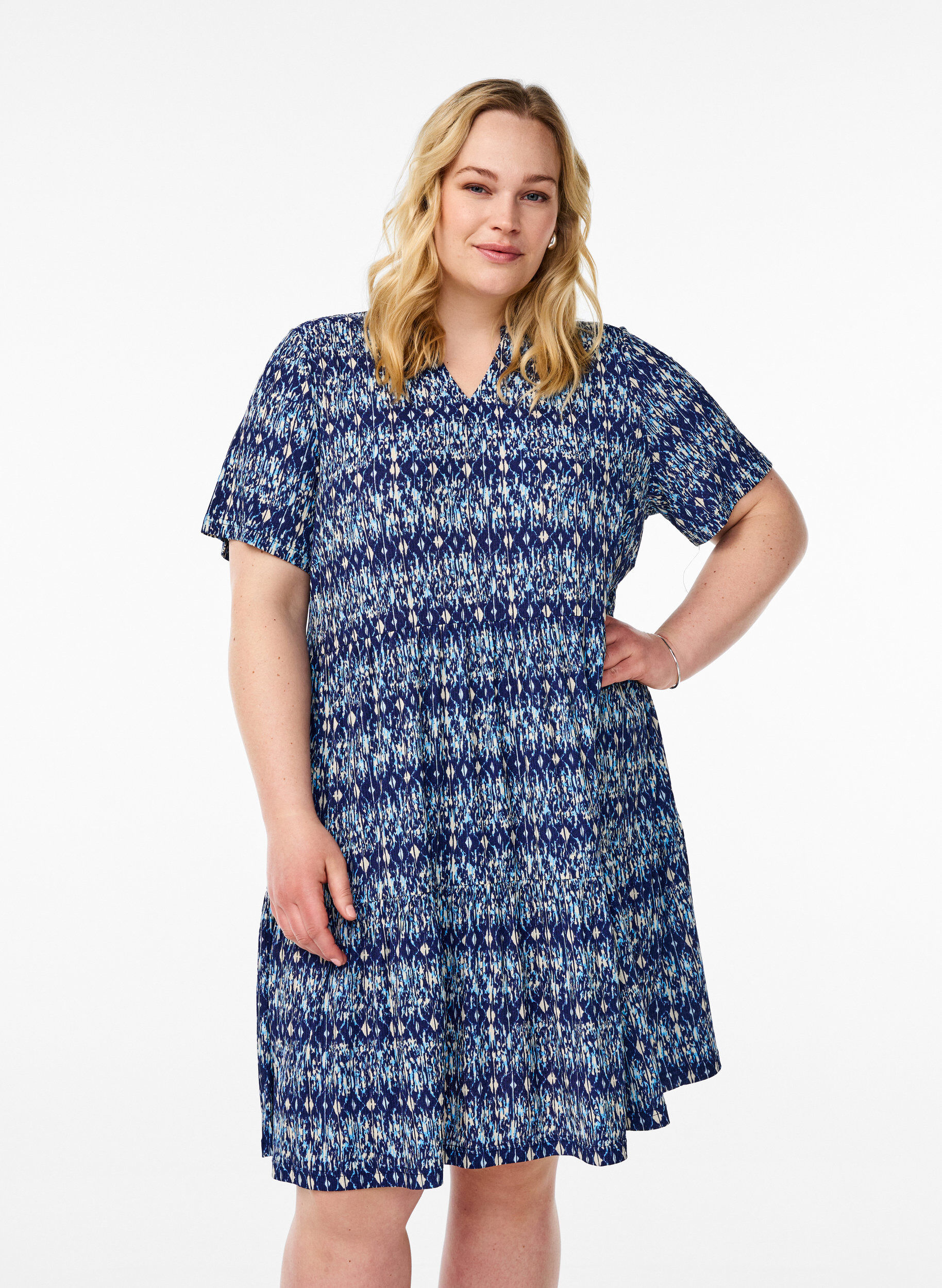 Zizzifashion Patterned dress with panels, Blue, Model image number 0