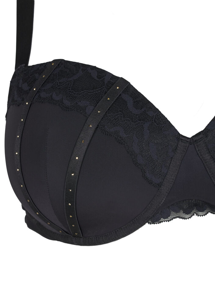 Moulded bra with rhinestone details, Black, Packshot image number 2