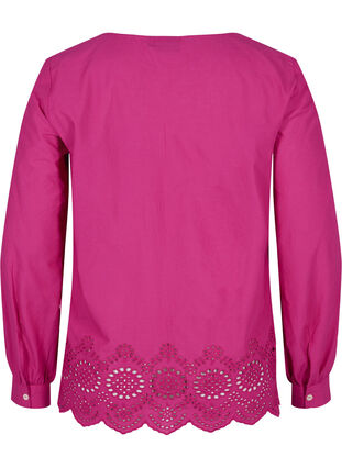 Long-sleeved cotton blouse with embroidery anglaise, Festival Fuchsia, Packshot image number 1