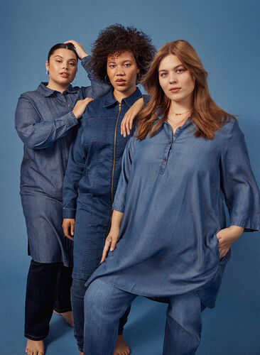 Tunic with collar and 3/4 sleeves, Blue denim, Image image number 0