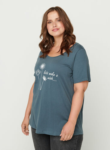 Short-sleeved t-shirt with print, Dark Slate w. Wish, Model image number 0