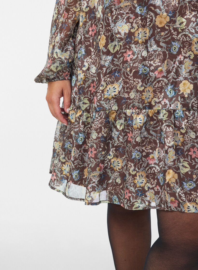 Chiffon dress with floral print and ruffle layers, Brown, Model image number 3