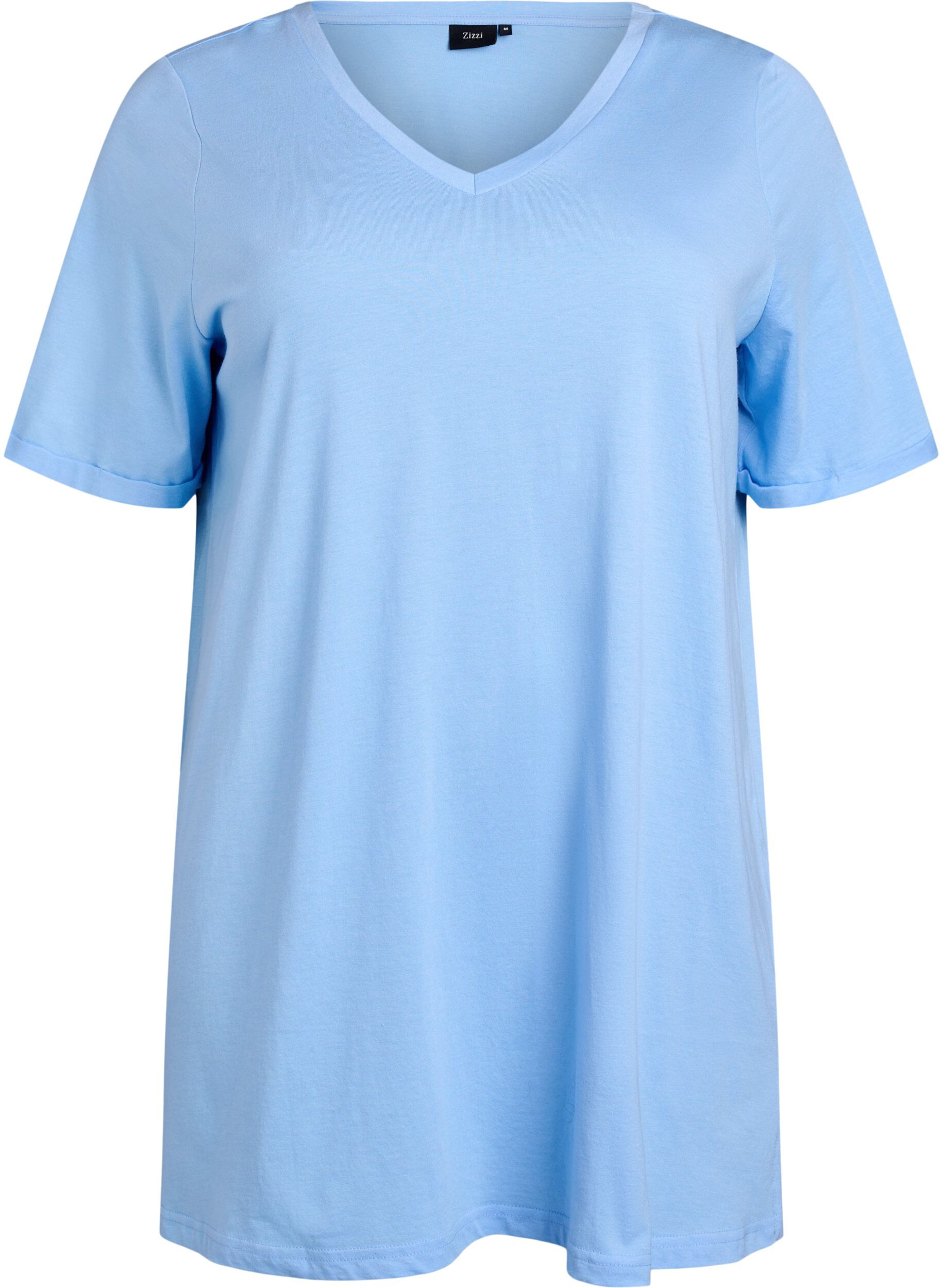 Zizzifashion Single colour oversized t-shirt with v-neck, Light Blue, Packshot image number 0