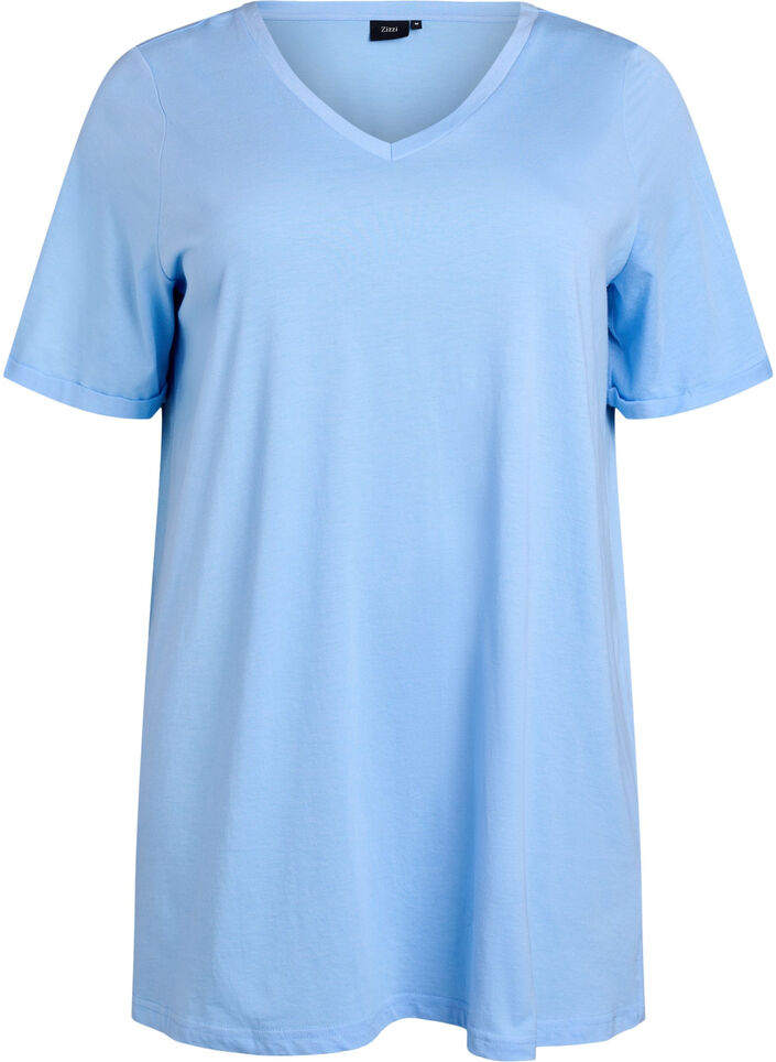 Single colour oversized t-shirt with v-neck, Light Blue, Packshot image number 0