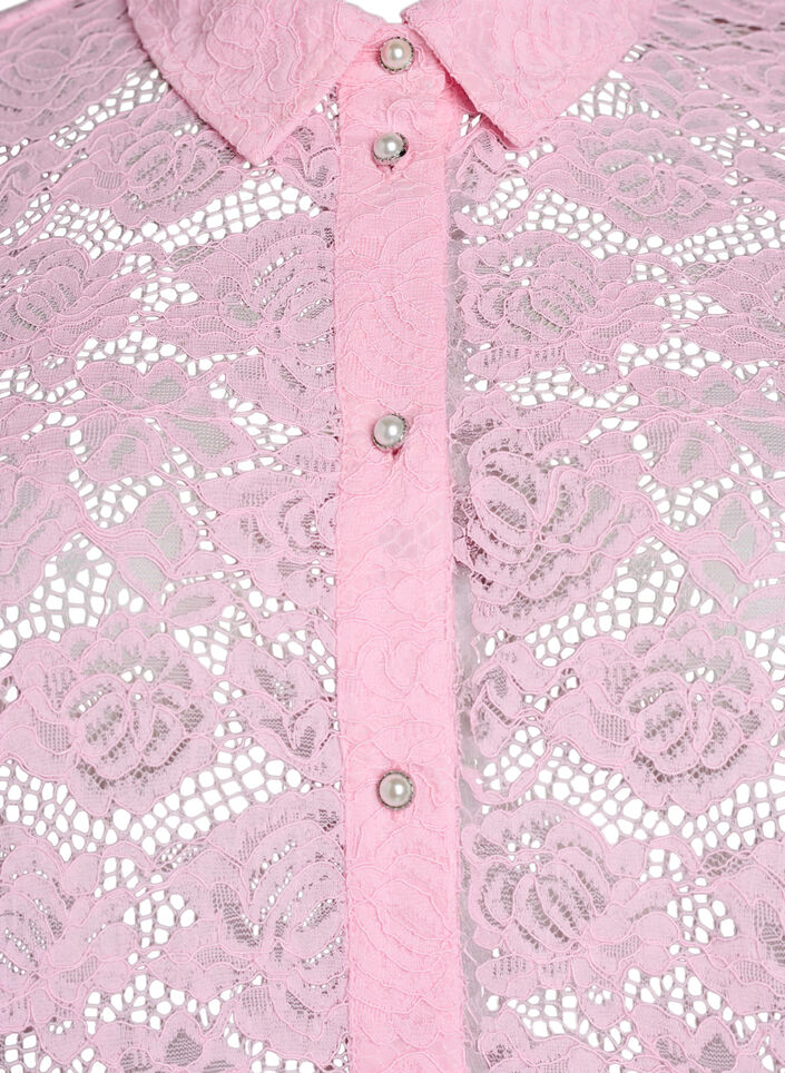 Lace shirt blouse with pearl buttons, Rose, Packshot