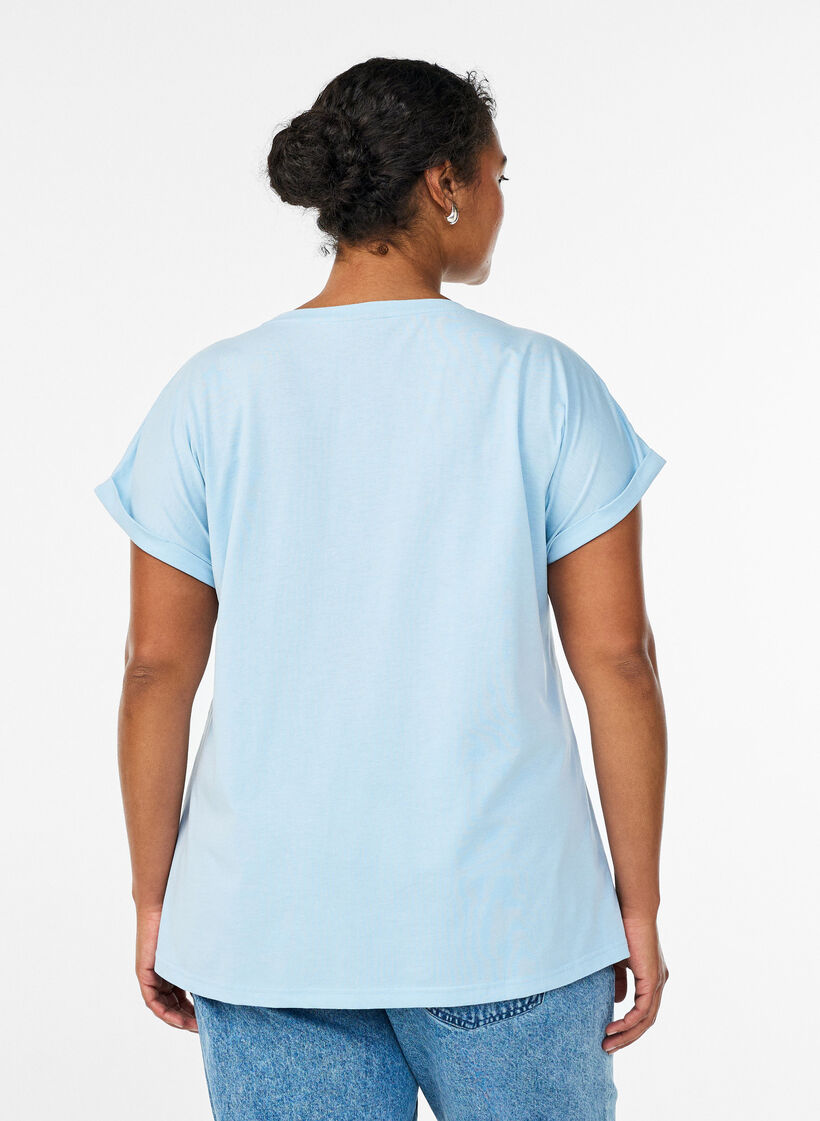 Short-sleeved cotton blend t-shirt, Light Blue, Model image number 2