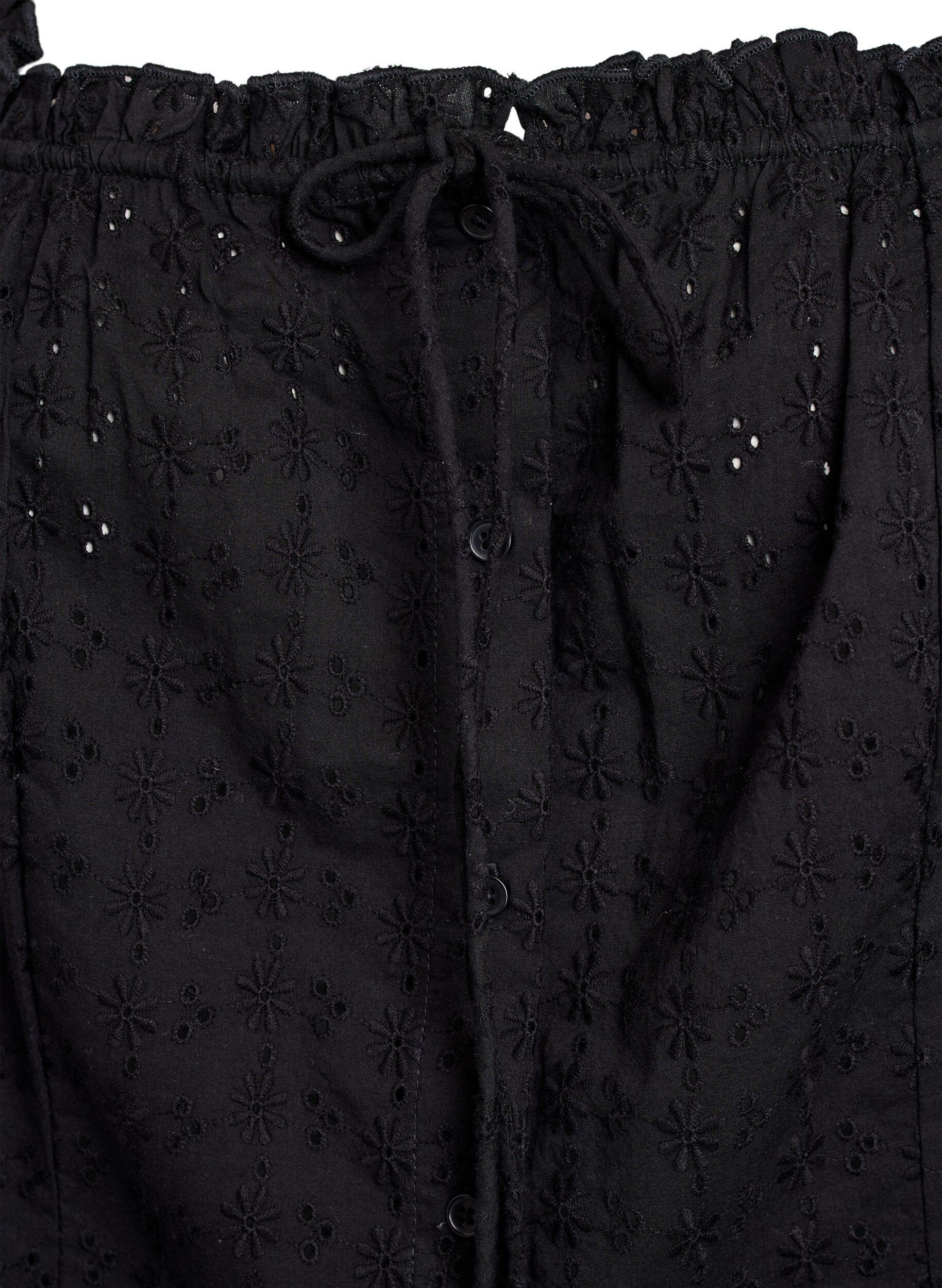 Zizzifashion Sleeveless blouse with broderie anglaise and ruffles, Black, Packshot image number 2