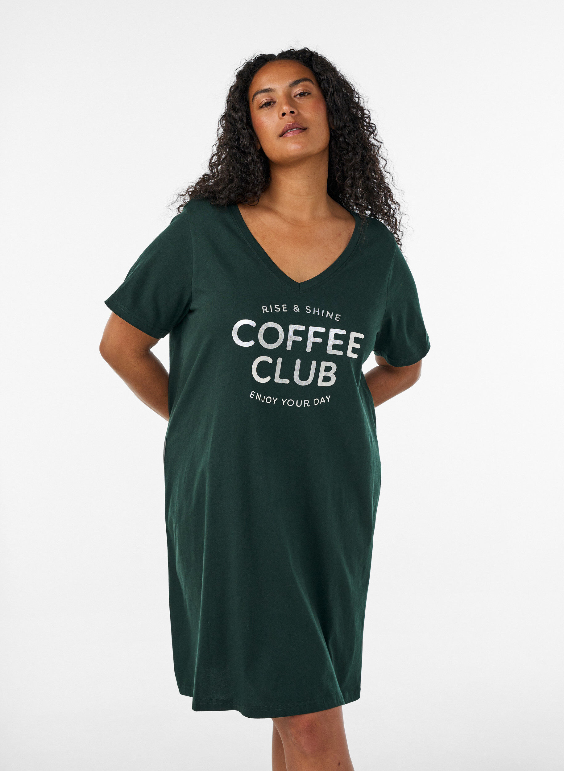 ZizzifashionOrganic cotton nightdress with V-neck, Green, Model image number 0