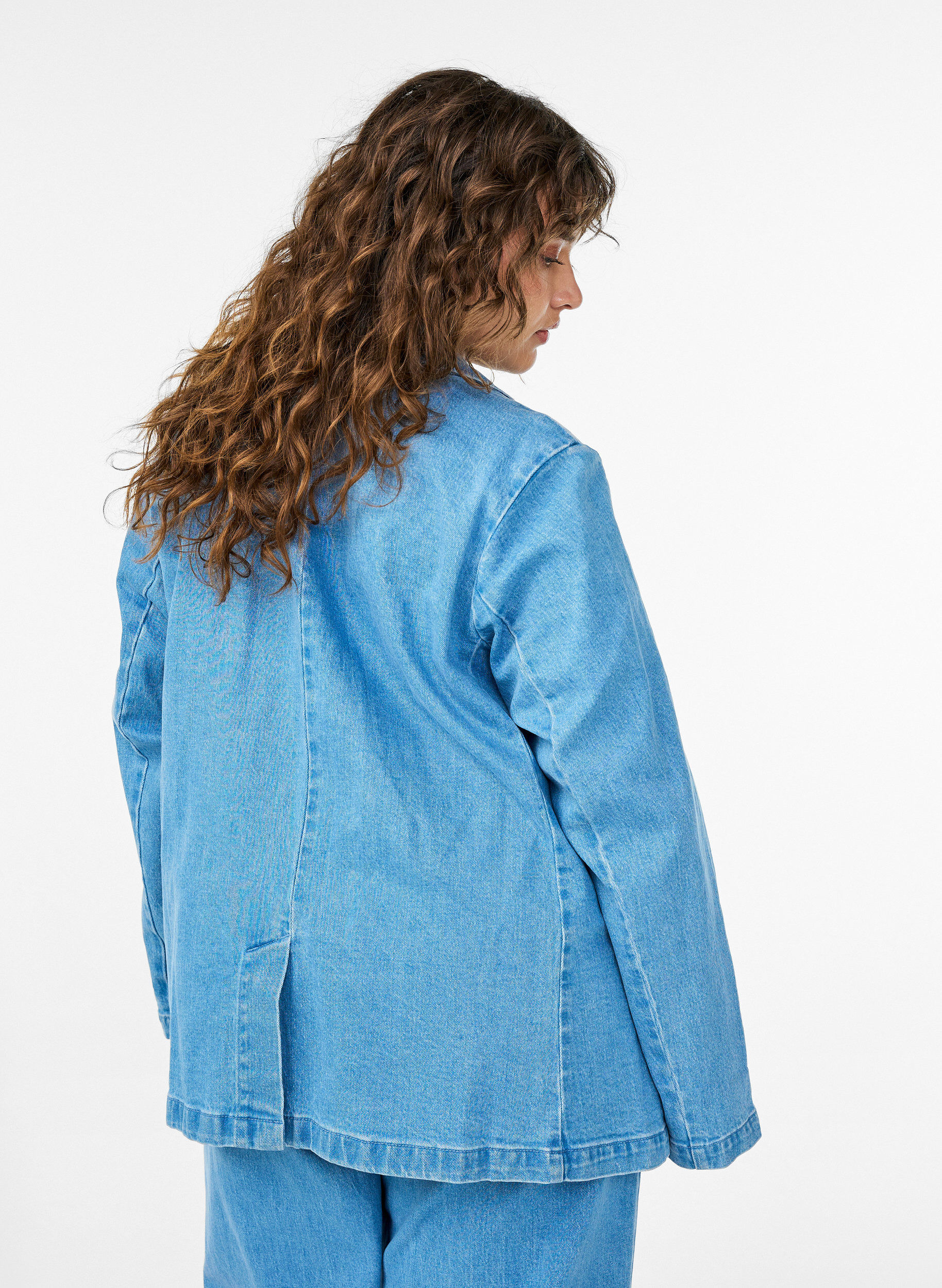 Zizzifashion Denim blazer with pockets, Light Blue, Model image number 2