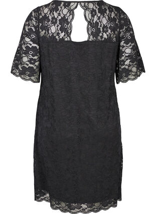 Short-sleeved lace dress, Black, Packshot image number 1