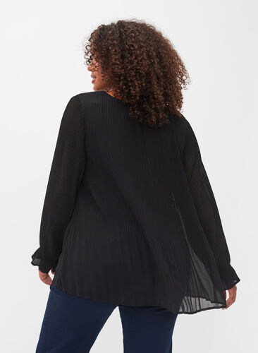 Pleated top with v-neck, Black, Model image number 1