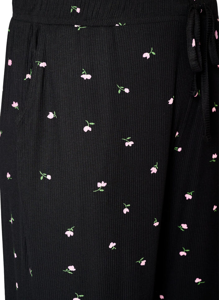 Pyjama bottoms with ribbed texture and floral print, Black, Packshot image number 2