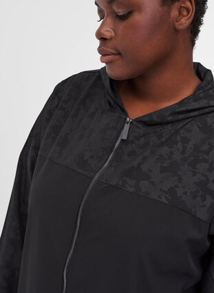 Hooded sports jacket with print, Black, Model image number 2