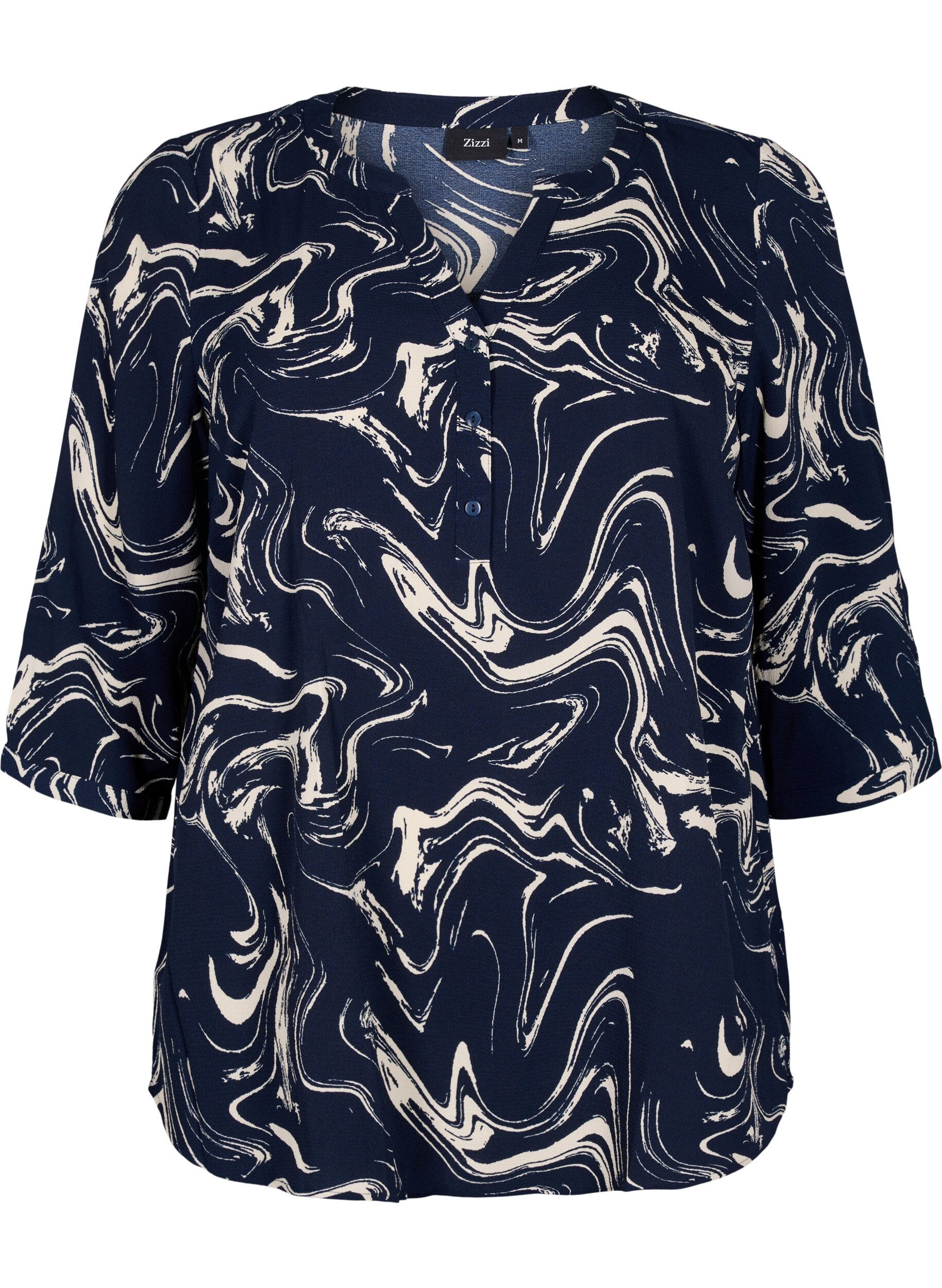 Zizzifashion Printed blouse with 3/4 sleeves, N. Blazer Swirl AOP, Packshot image number 0