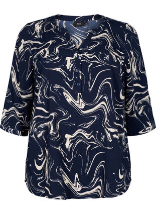 Floral blouse with 3/4 sleeves, N. Blazer Swirl AOP, Packshot image number 0