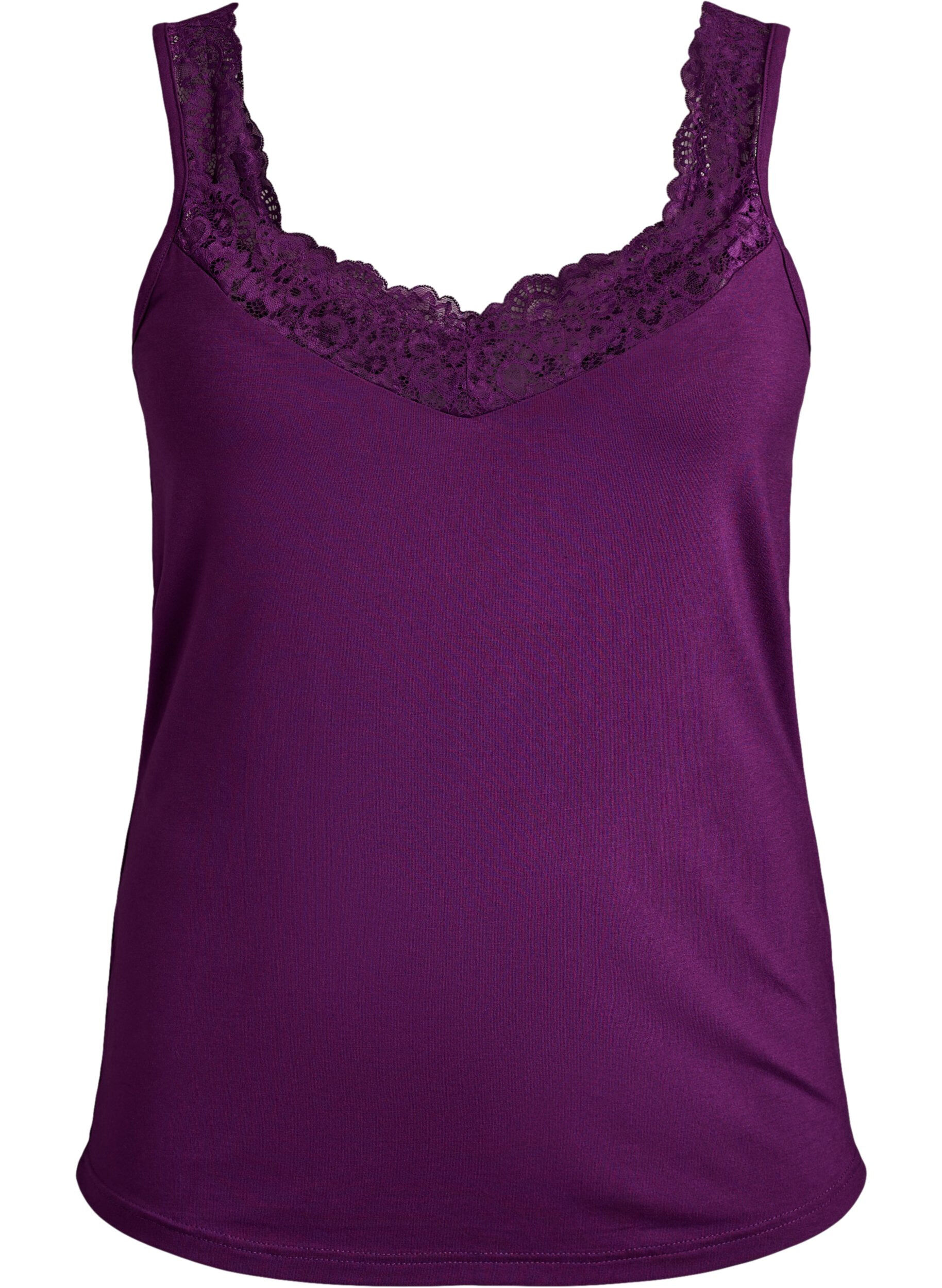 ZizzifashionViscose top with lace edge, Purple, Packshot image number 0