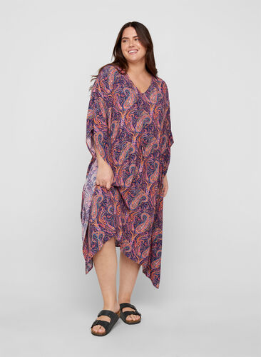 Viscose kaftan dress with paisley print, Paisley AOP, Model image number 0