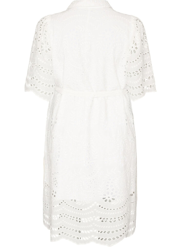 Shirt dress in broderie anglaise with a tie-belt, White, Packshot image number 1