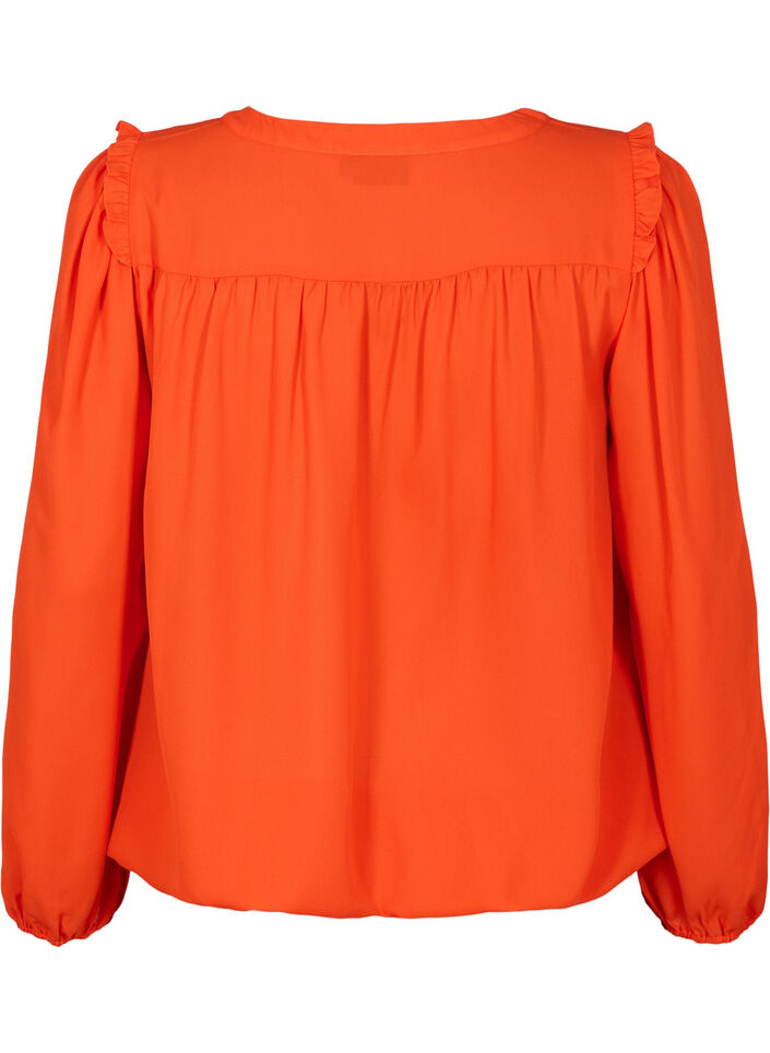 Long-sleeved blouse with frilled details (GRS), Orange.com, Packshot image number 1