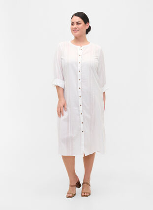 Cotton shirt dress with 3/4 sleeves, Bright White, Model image number 2