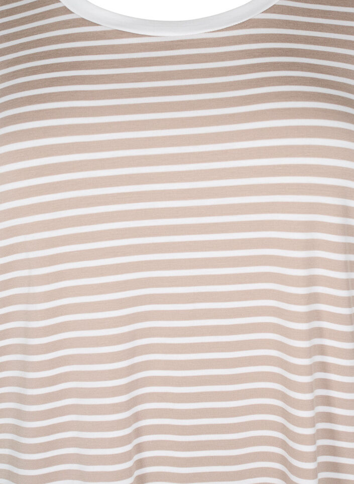 T-shirt with TENCEL™ Lyocell and stripes, Beige, Packshot image number 2