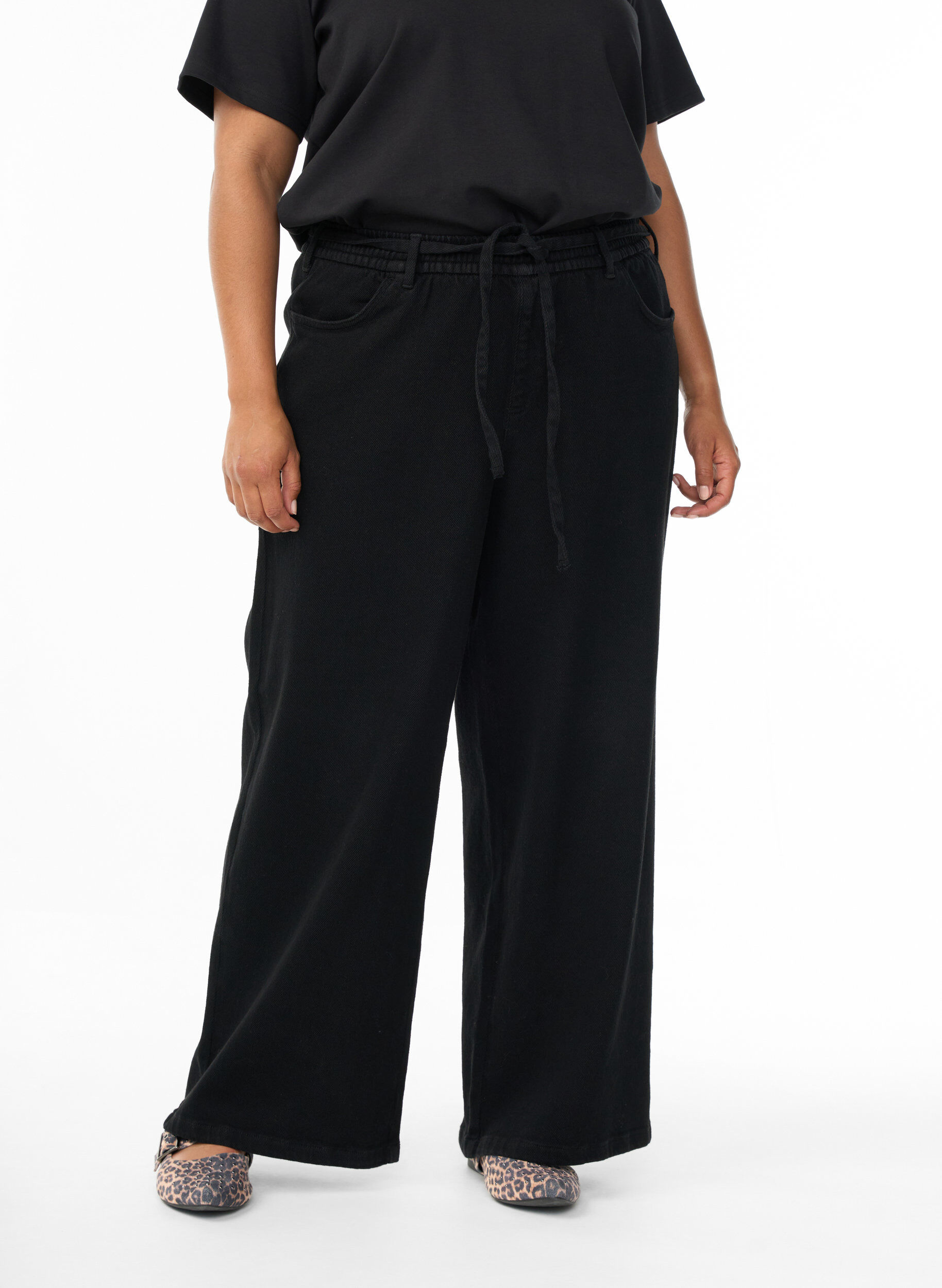 Zizzifashion Loose-fit jeans with an elasticated waistband and a drawstring, Black, Model image number 2